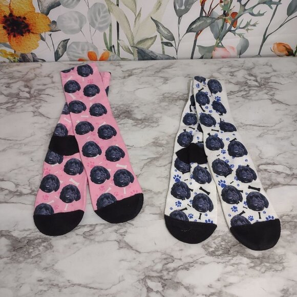 Dog Print Unisex Crew Socks Set of‎ 2 Pairs Multicolor - Picture 1 of 6